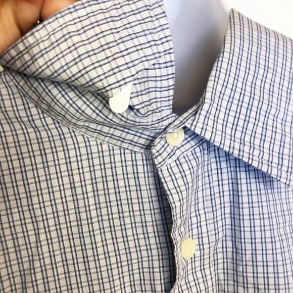 Calvin Klein Blue and White Checkered Dress Shirt Men's Size Large - Picture 6 of 8
